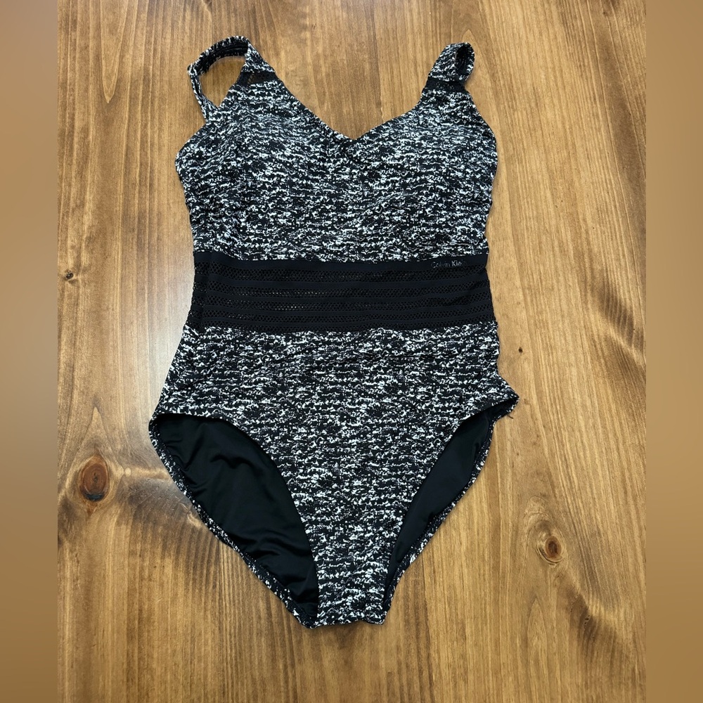 Calvin Klein black & white mesh one piece size 10